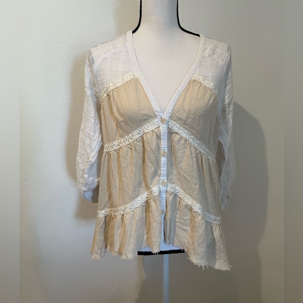 FREE PEOPLE Cottage Core Lace Boho Fall Long Sleeve Shirt M